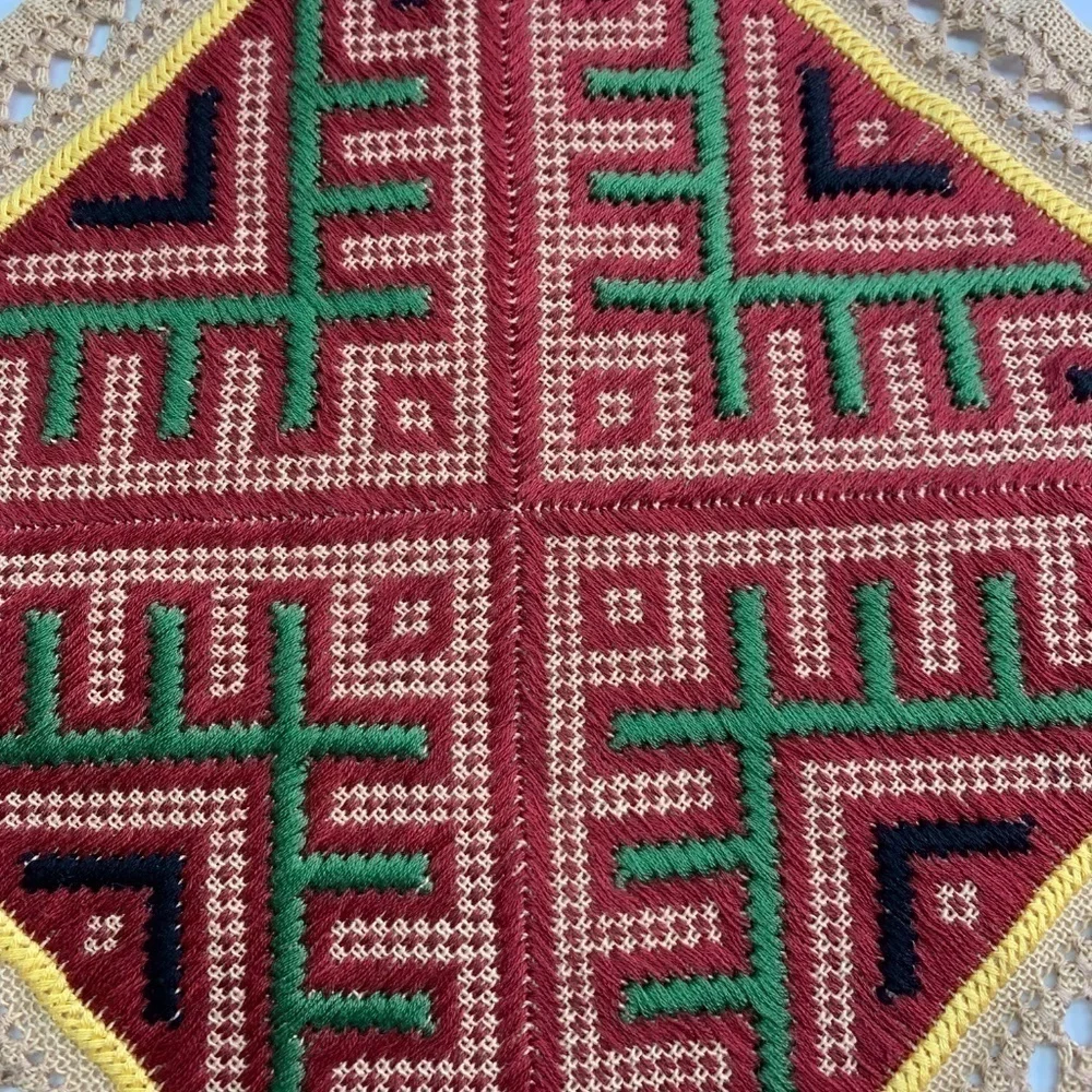 Woven Fabric Table Square Red Vintage Global Decor Boho 10